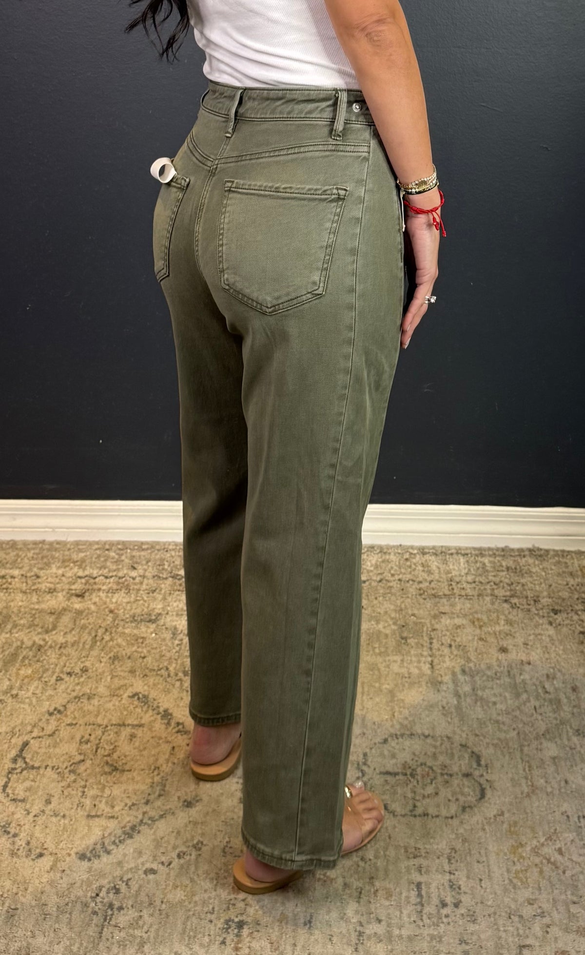 BERTIE CROPPED OLIVE JEANS WITH ADJUSTABLE WAISTBAND