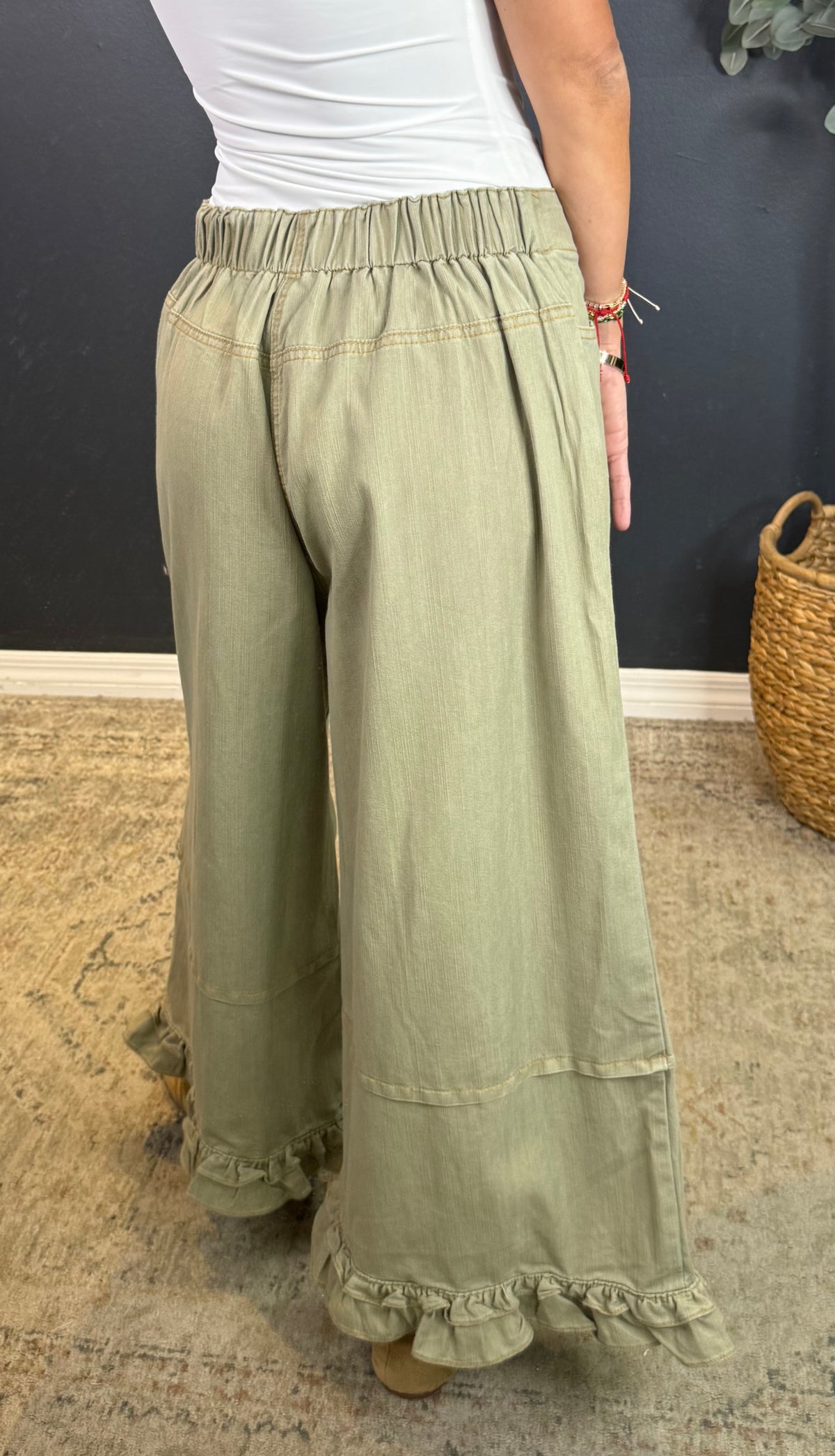MARCIE (LIGHT OLIVE) RUFFLE HEM CROPPED PANTS