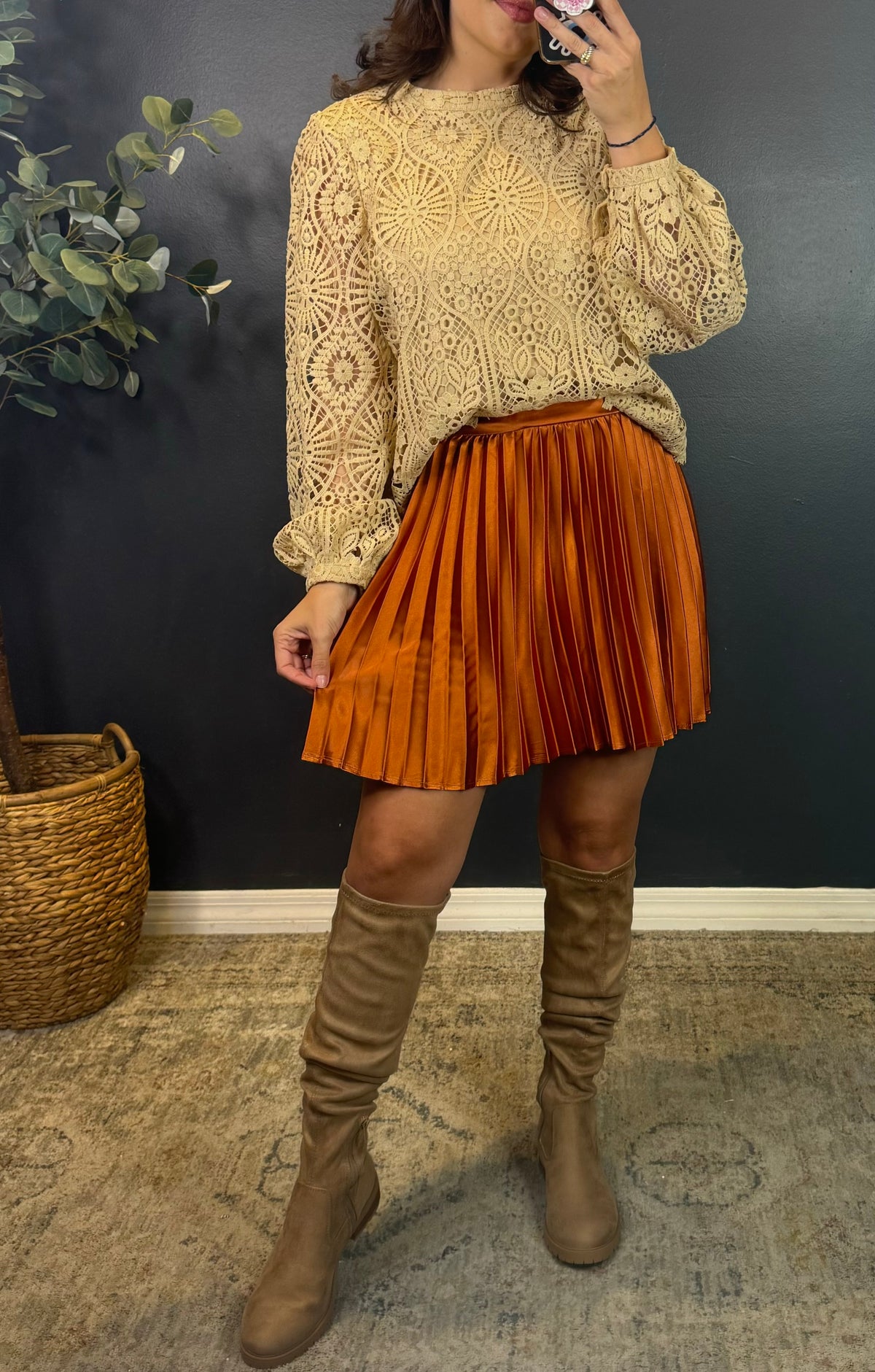 EMERSON COPPER PLEATED MINI SKIRT