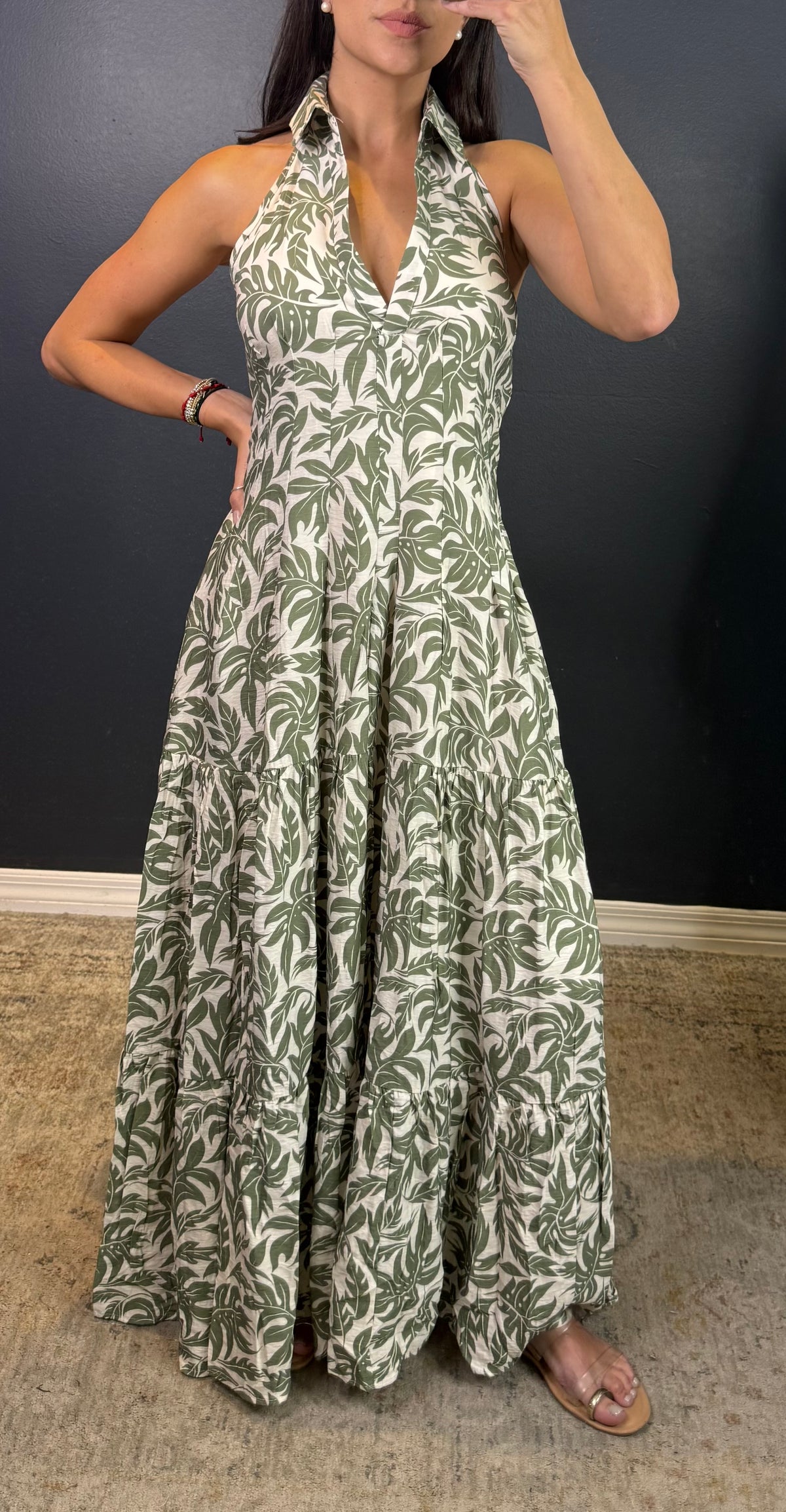 CAMERON - HALTER COLLARED PRINTED TIERED MAXI DRESS