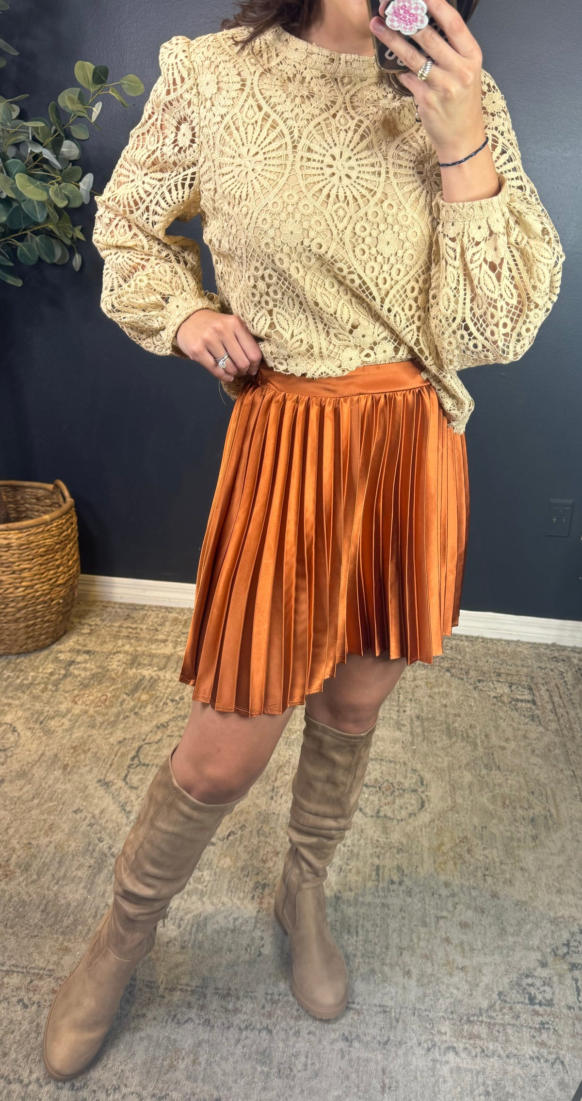 EMERSON COPPER PLEATED MINI SKIRT