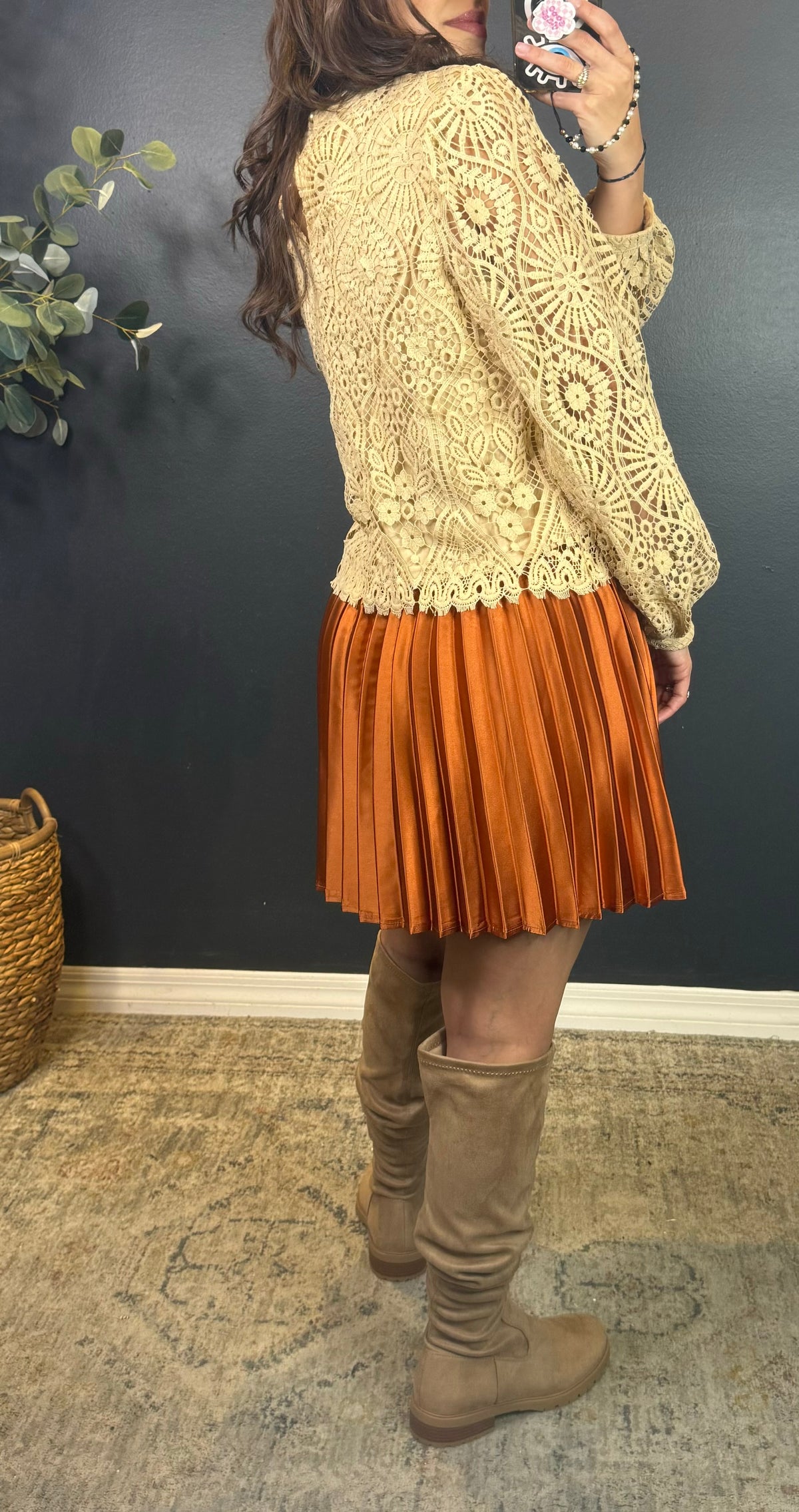 EMERSON COPPER PLEATED MINI SKIRT