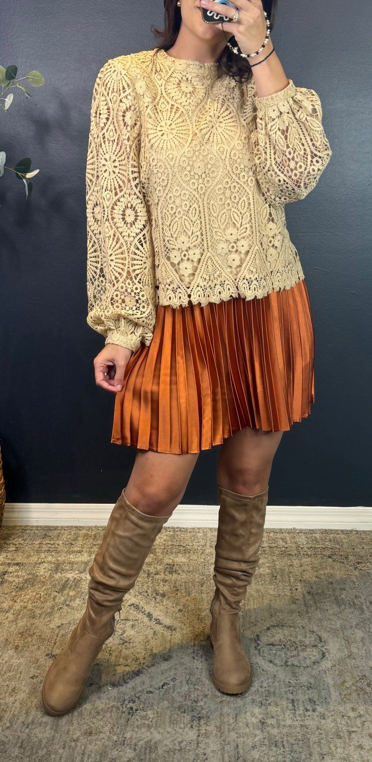 EMERSON COPPER PLEATED MINI SKIRT