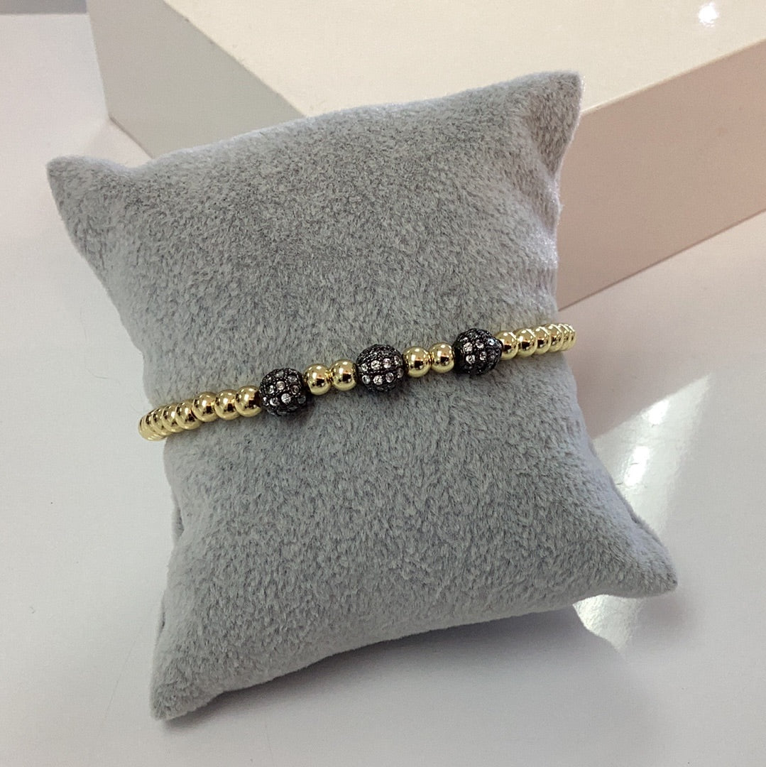 KATE - Beaded CZ Ball SS Stretch Bracelet