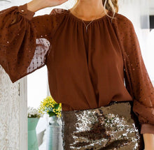 SOPHIA BROWN SEQUIN SLEEVE TOP