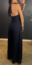 SARA -  NAVY HALTER JUMPSUIT W/GOLD DETAIL
