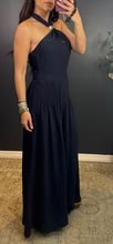 SARA -  NAVY HALTER JUMPSUIT W/GOLD DETAIL