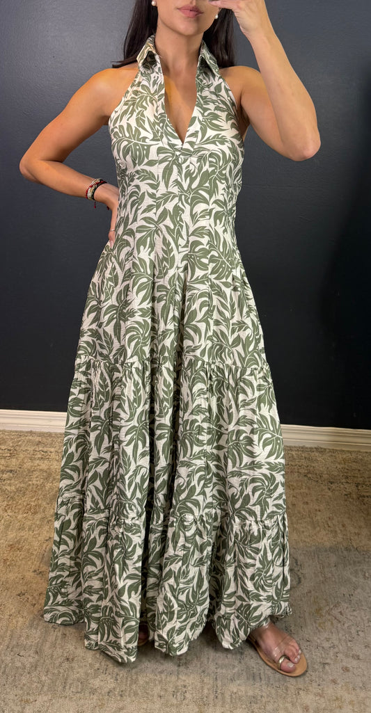 CAMERON - HALTER COLLARED PRINTED TIERED MAXI DRESS