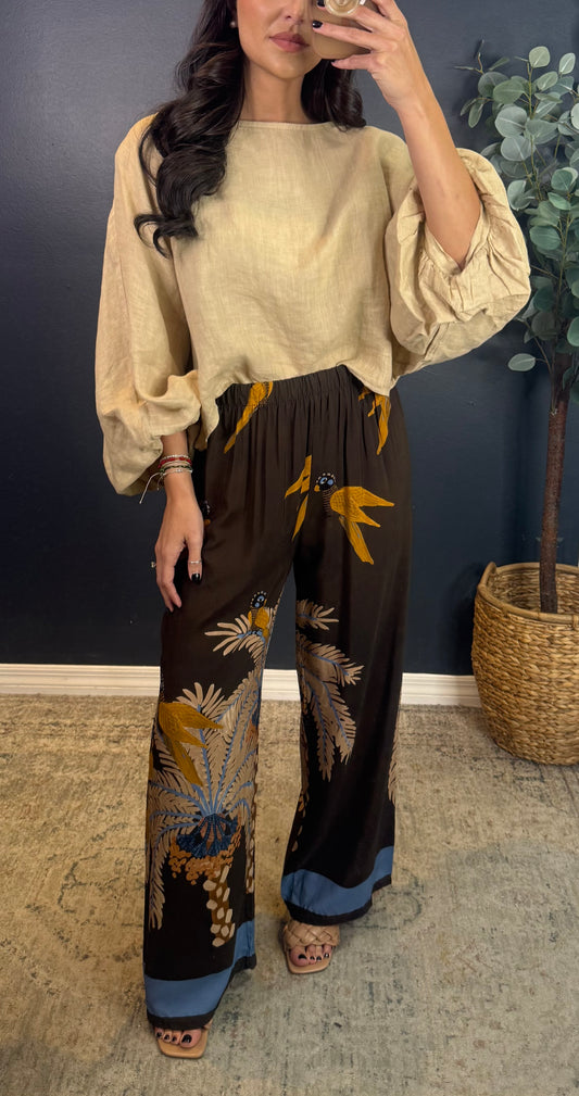 FALLON BIRD PRINT PALAZZO PANTS