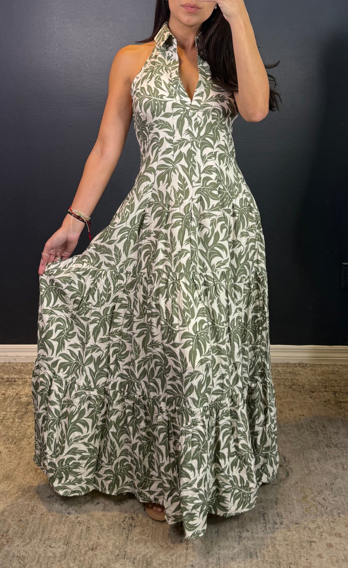 CAMERON - HALTER COLLARED PRINTED TIERED MAXI DRESS
