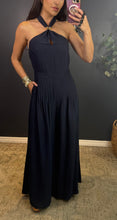 SARA -  NAVY HALTER JUMPSUIT W/GOLD DETAIL