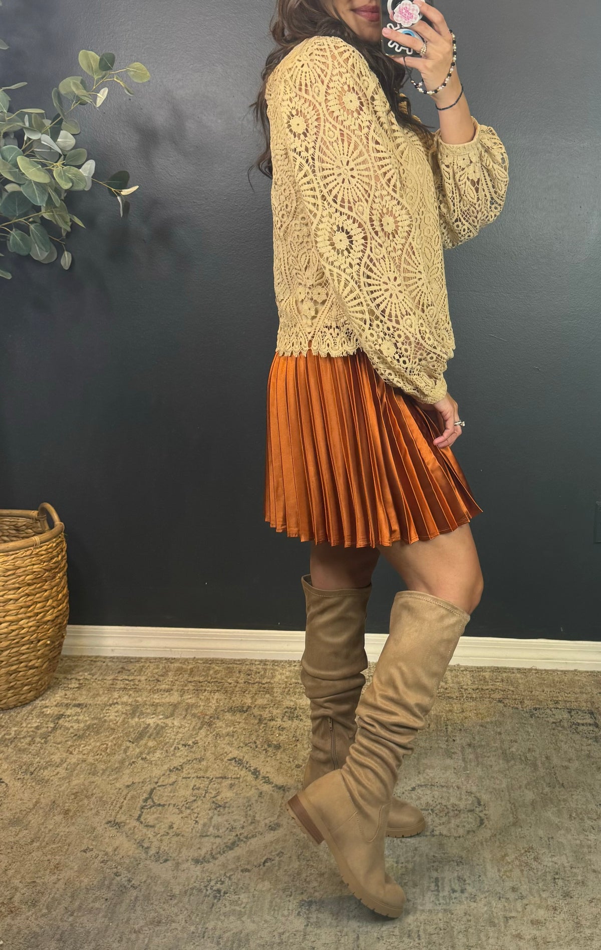 EMERSON COPPER PLEATED MINI SKIRT
