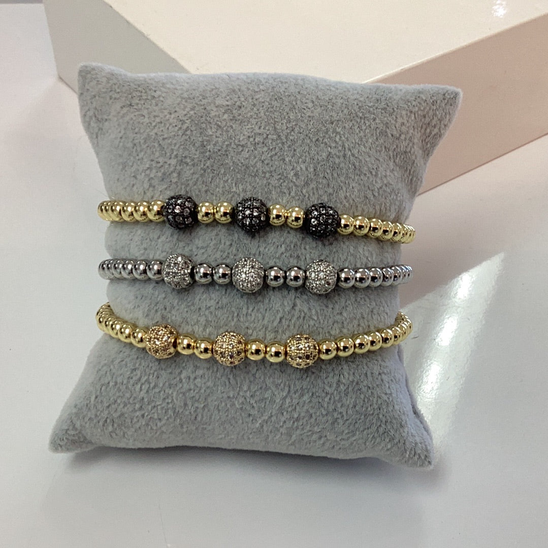 KATE - Beaded CZ Ball SS Stretch Bracelet