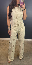 CALLIOPE - PEARL DETAIL VANILLA DENIM VEST/PANT SET