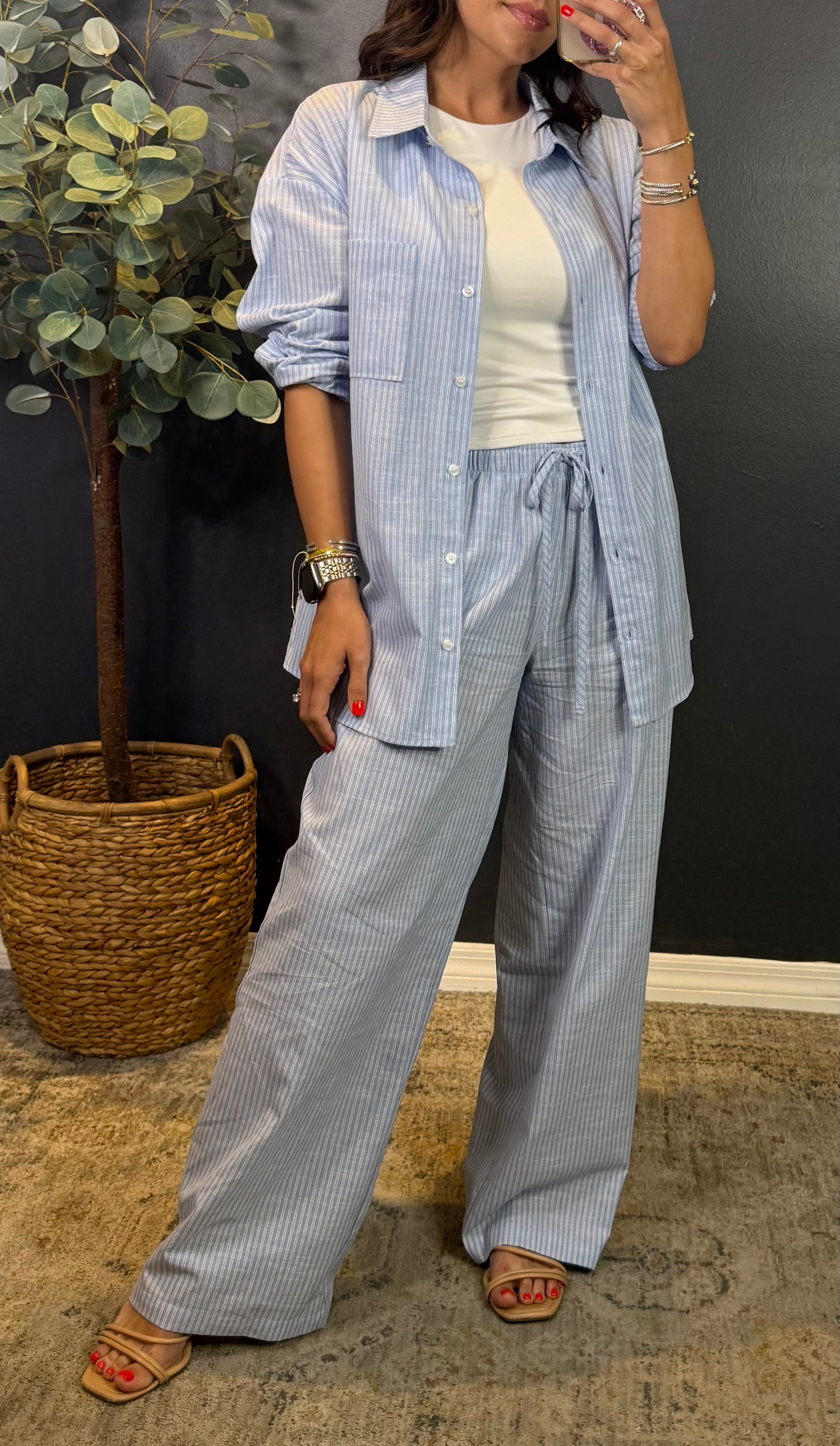 REVA STRIPED BUTTON DOWN TOP