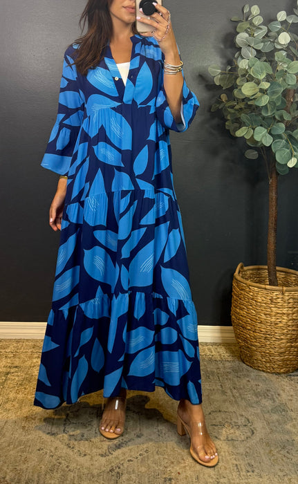 LUCY BLUE PRINTED MAXI DRESS