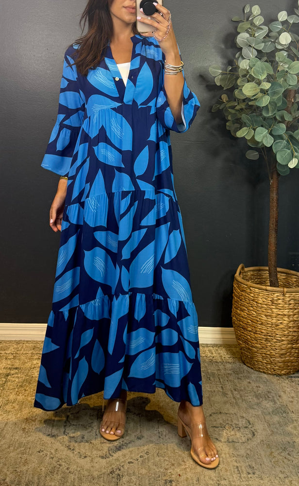 LUCY BLUE PRINTED MAXI DRESS