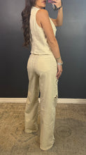 CALLIOPE - PEARL DETAIL VANILLA DENIM VEST/PANT SET