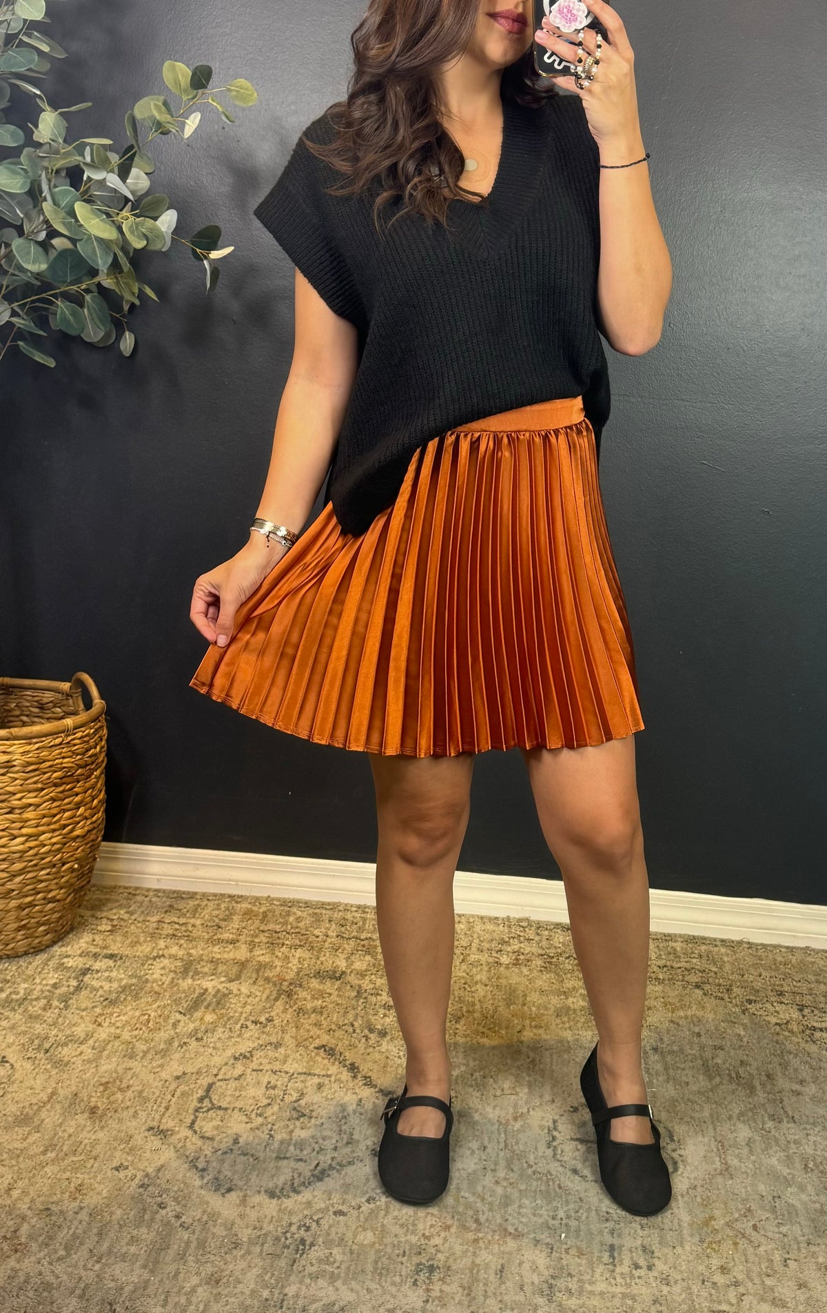 EMERSON COPPER PLEATED MINI SKIRT