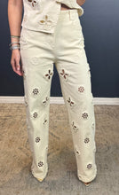 CALLIOPE - PEARL DETAIL VANILLA DENIM VEST/PANT SET
