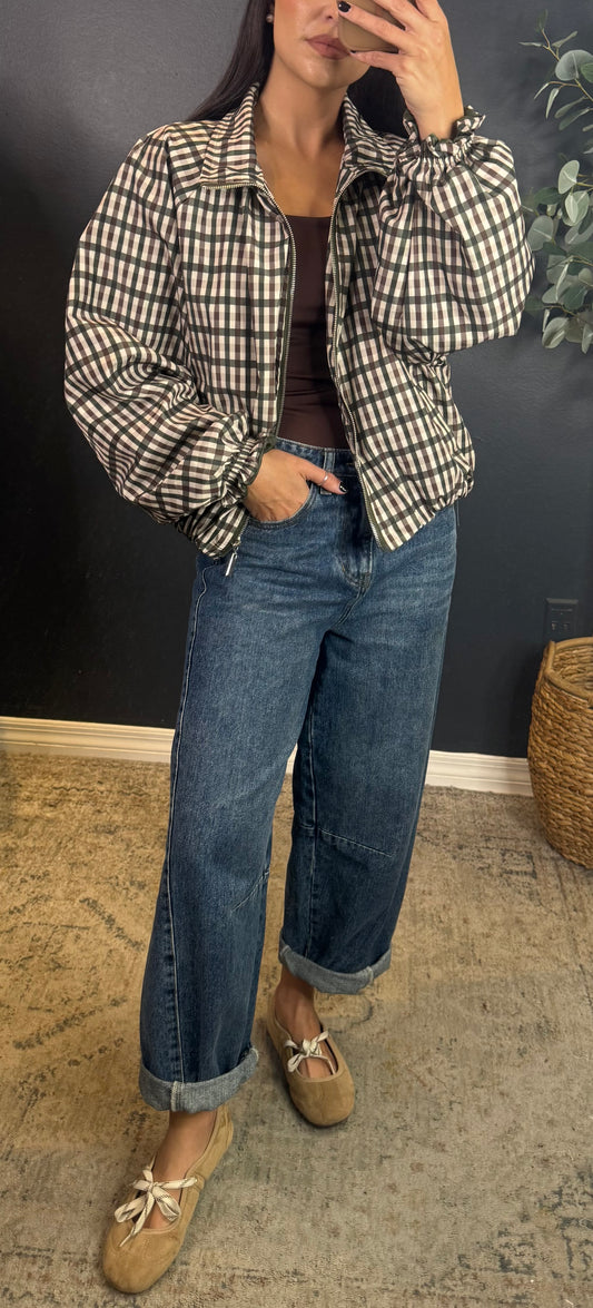 AMIRA GIGHAM BOMBER JACKET