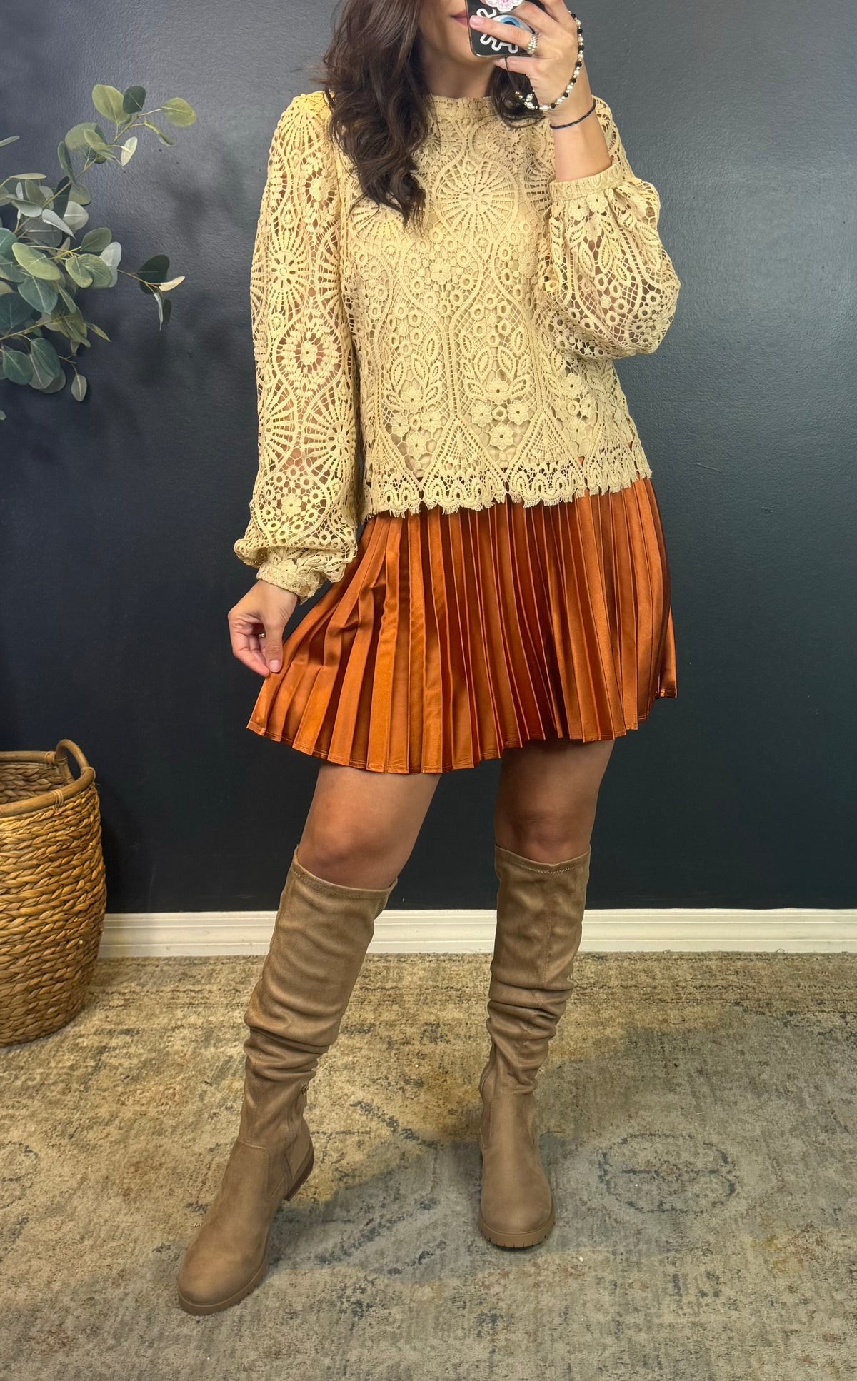 EMERSON COPPER PLEATED MINI SKIRT