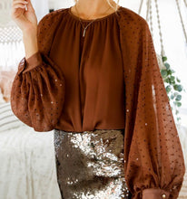 SOPHIA BROWN SEQUIN SLEEVE TOP