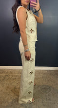 CALLIOPE - PEARL DETAIL VANILLA DENIM VEST/PANT SET