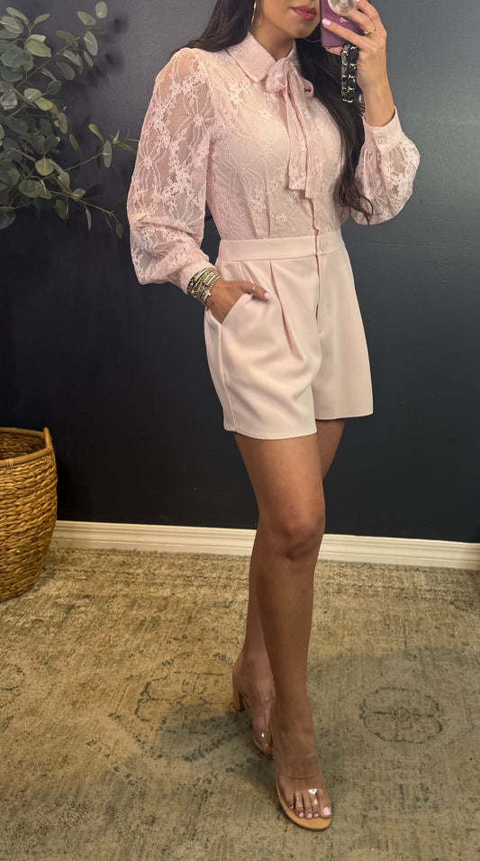 CECELY - PINK LACE TOP ROMPER