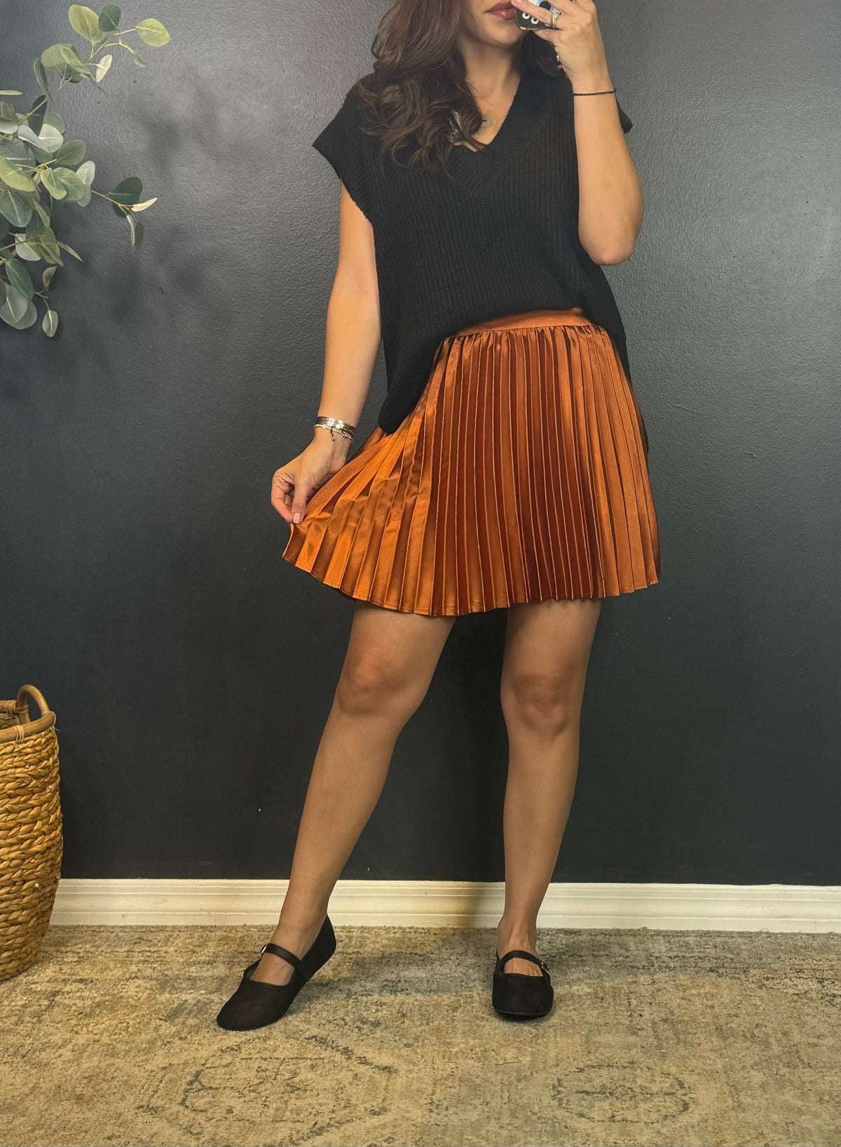 EMERSON COPPER PLEATED MINI SKIRT