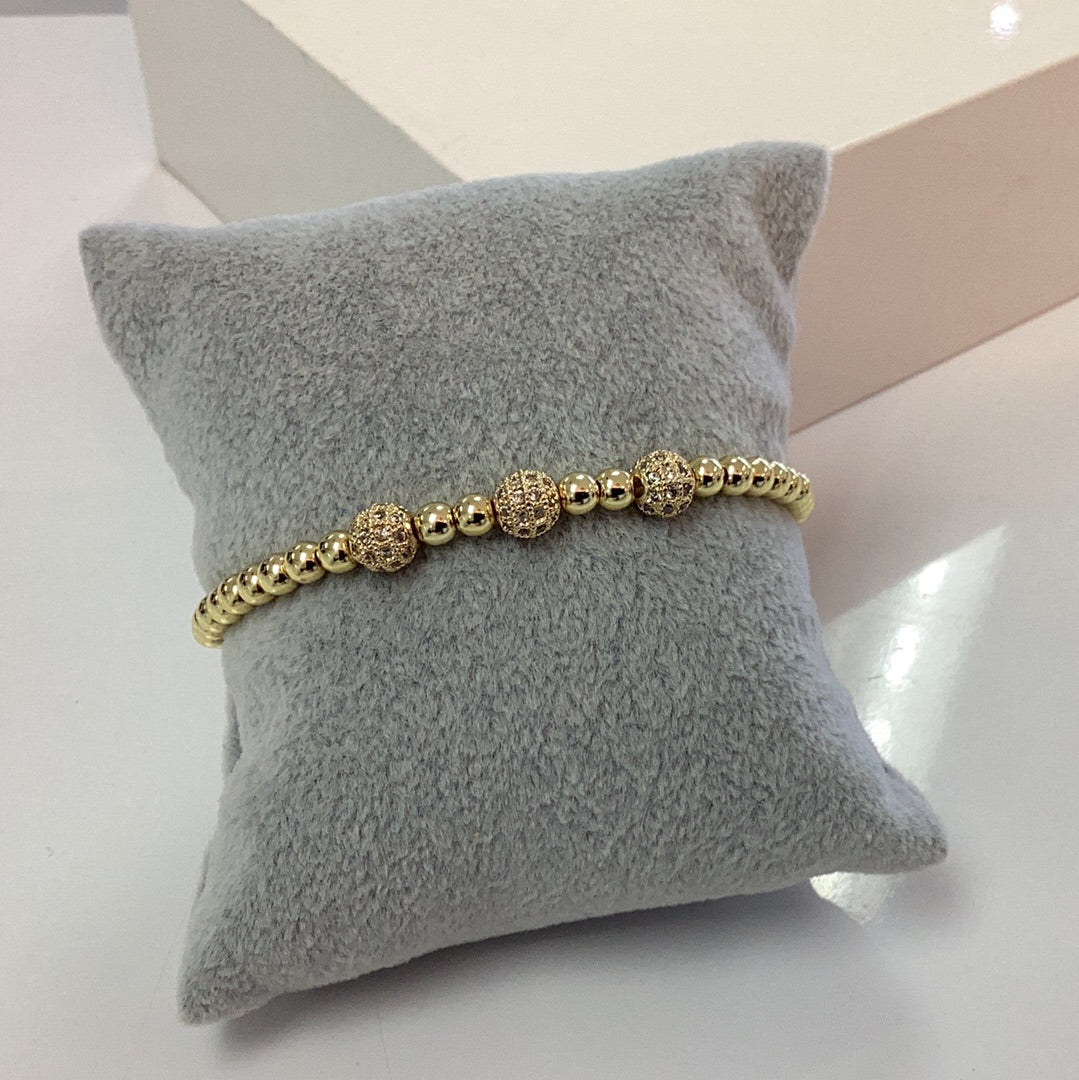 KATE - Beaded CZ Ball SS Stretch Bracelet