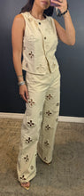 CALLIOPE - PEARL DETAIL VANILLA DENIM VEST/PANT SET