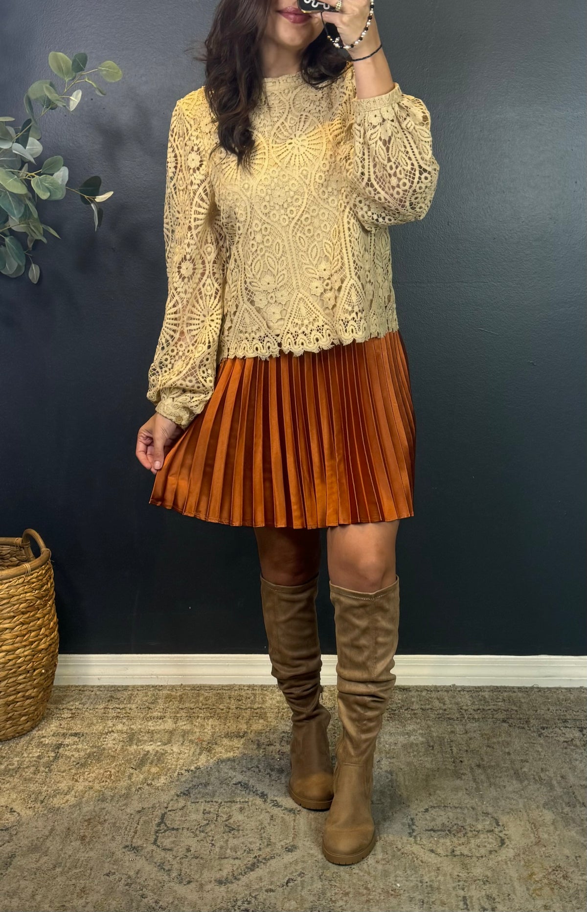 EMERSON COPPER PLEATED MINI SKIRT